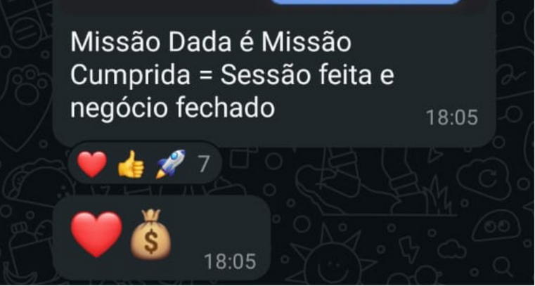 Print de mensagem de mentorado no WhatsApp