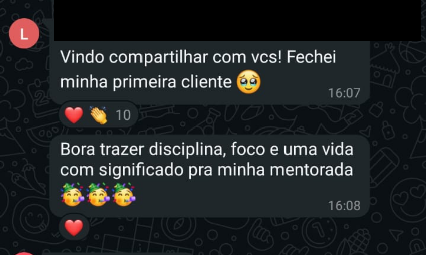 Print de mensagem de mentorado no WhatsApp